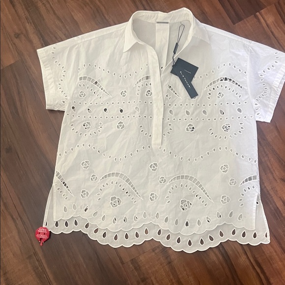 New Elie Tahari White Eyelet Blouse size S - Picture 1 of 9
